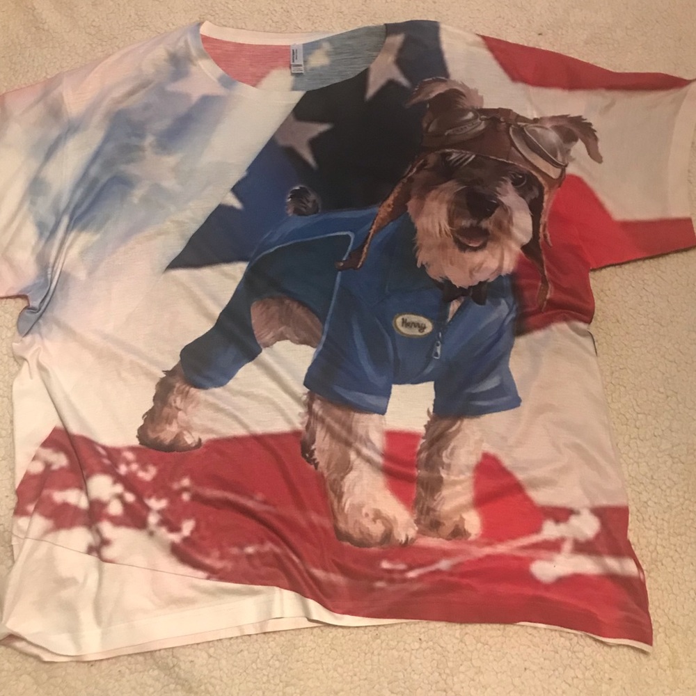 American apparel 2X  schnauzer aviator pilot dog print light T-shirt